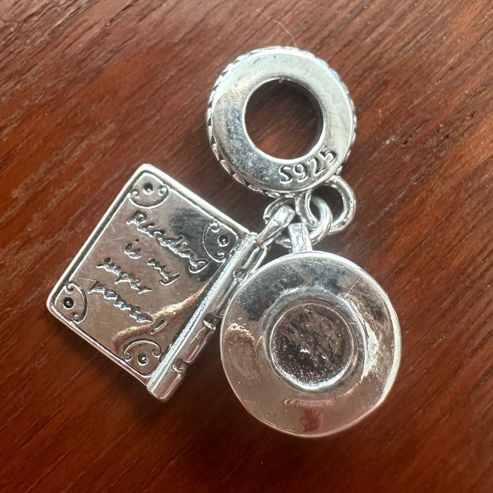 NWOT Coffee & Book S925 Silver Pandora FIT Dangle Charm - Picture 5 of 8